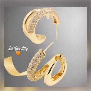 Adina Eden Authentic Fancy Solid Pave Double Claw Cage Hoop Earrings NWT